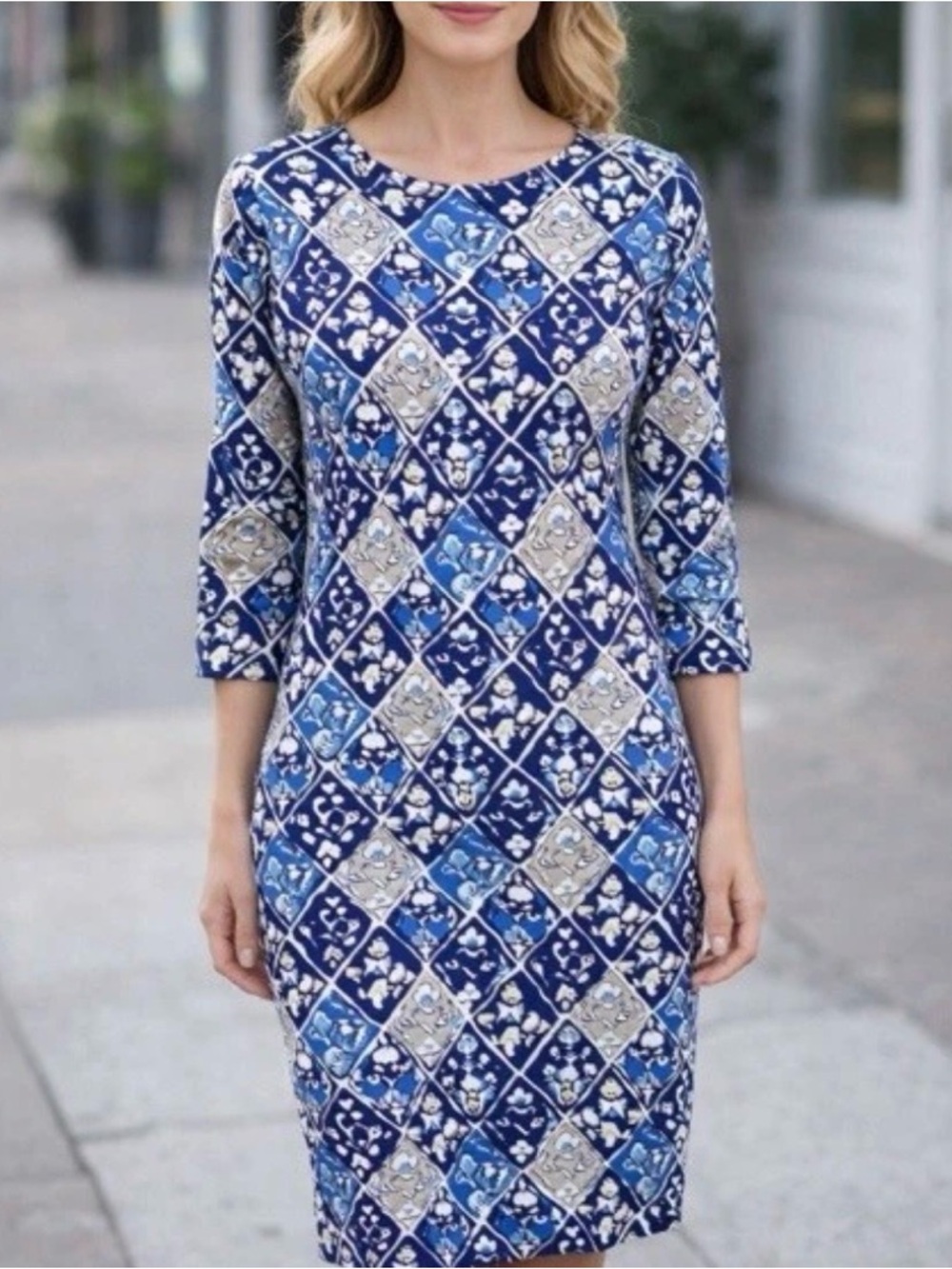 J. McLaughlin Blue Patterned Midi Dress